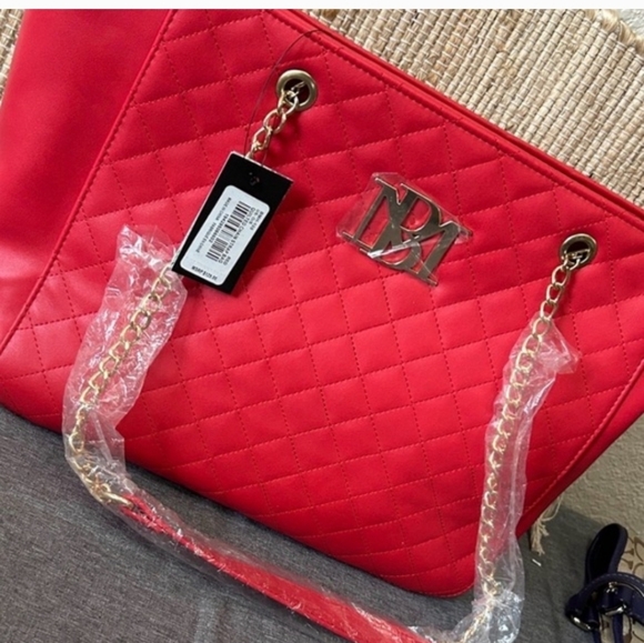 Badgley Mischka Red Quilted Tote - Picture 2 of 5
